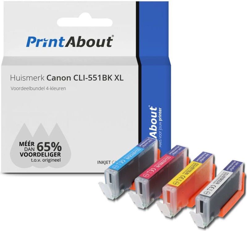 PrintAbout - Inktcartridge - Alternatief voor Canon CLI-551BK XL - 4 Kleuren