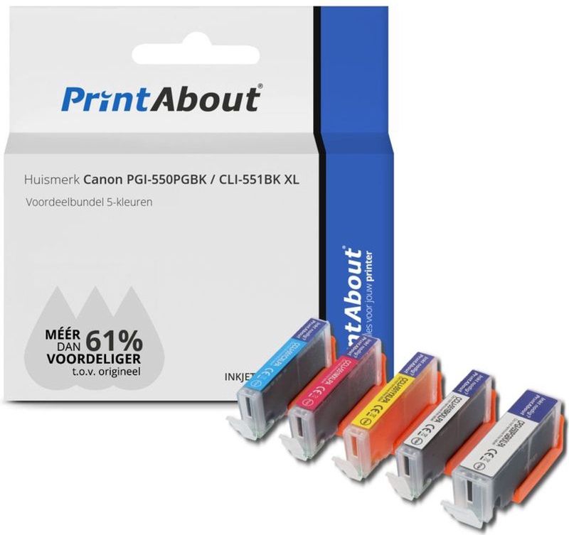 PrintAbout - Inktcartridge - Alternatief voor Canon CLI-551BK XL - 5 Kleuren - 85ml