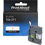 PrintAbout - TZe-211 - Tape - Zwart op Wit - 6 mm