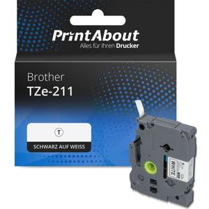 PrintAbout huismerk Tape TZe-211 Zwart op wit (6 mm) geschikt voor Brother