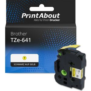 PrintAbout huismerk Tape TZe-641 Zwart op geel (18 mm) Geschikt voor Brother