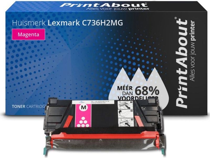 PrintAbout huismerk Toner C736H2MG Magenta Hoge capaciteit Geschikt voor Lexmark