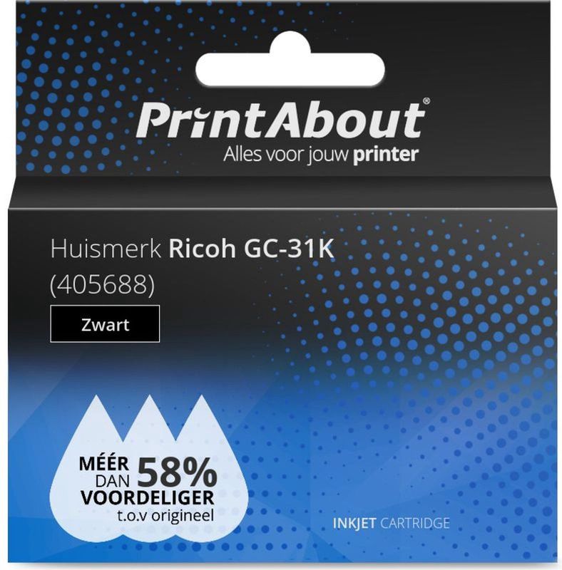 PrintAbout huismerk Inktcartridge GC-31K (405688) Zwart Geschikt voor Ricoh