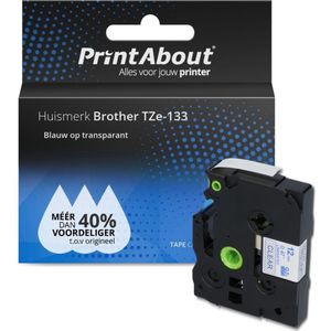 PrintAbout huismerk Tape TZe-133 Blauw op transparant (12 mm) geschikt voor Brother