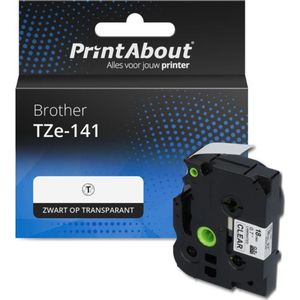PrintAbout - Tape TZe-141 - Zwart op Transparant - Geschikt voor Brother