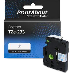 PrintAbout - TZe-233 Tape - Blauw op Wit - 12 mm - Geschikt voor Brother