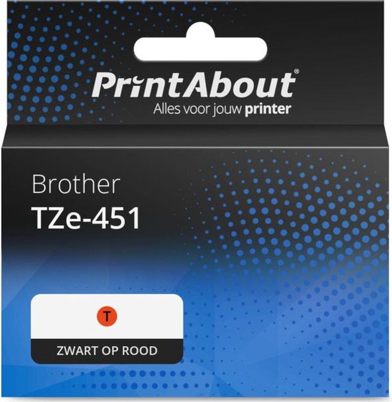 PrintAbout - TZe-451 Tape - Zwart op Rood - 24 mm