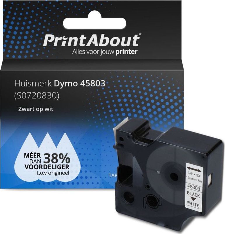 PrintAbout - Dymo Tape - Zwart op Wit - 19 mm