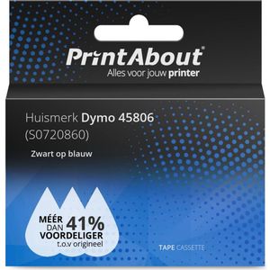 PrintAbout - Dymo 45806 Tape - Zwart op Blauw - 12 mm