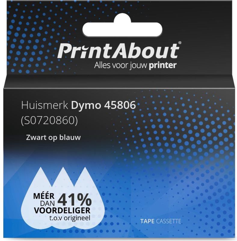 PrintAbout - Dymo 45806 Tape - Zwart op Blauw - 12 mm