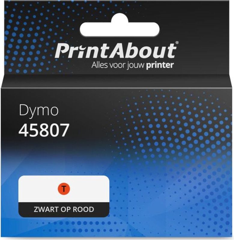 PrintAbout - Dymo 45807 Tape - Zwart op Rood - 19 mm