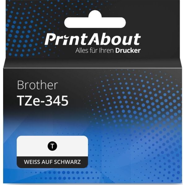 PrintAbout - TZe-345 Tape - Wit op Zwart - 18 mm