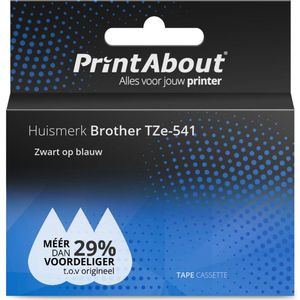 PrintAbout huismerk Tape TZe-541 Zwart op blauw (18 mm) geschikt voor Brother