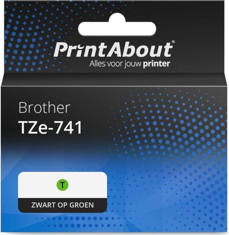 PrintAbout - TZe-741 - Tape - Zwart op Groen - 18 mm