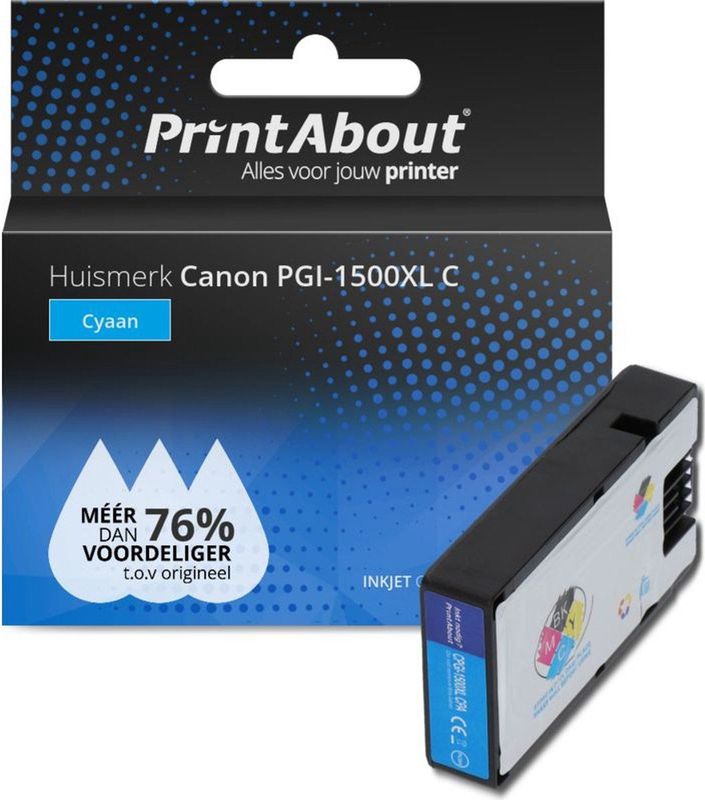 PrintAbout huismerk Inktcartridge PGI-1500XL C Cyaan Hoge capaciteit Geschikt voor Canon