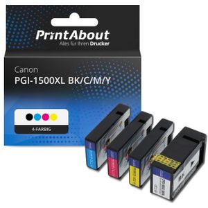 PrintAbout - Inktcartridge - Alternatief voor Canon PGI-1500XL BK - 4 Kleuren - 96ml
