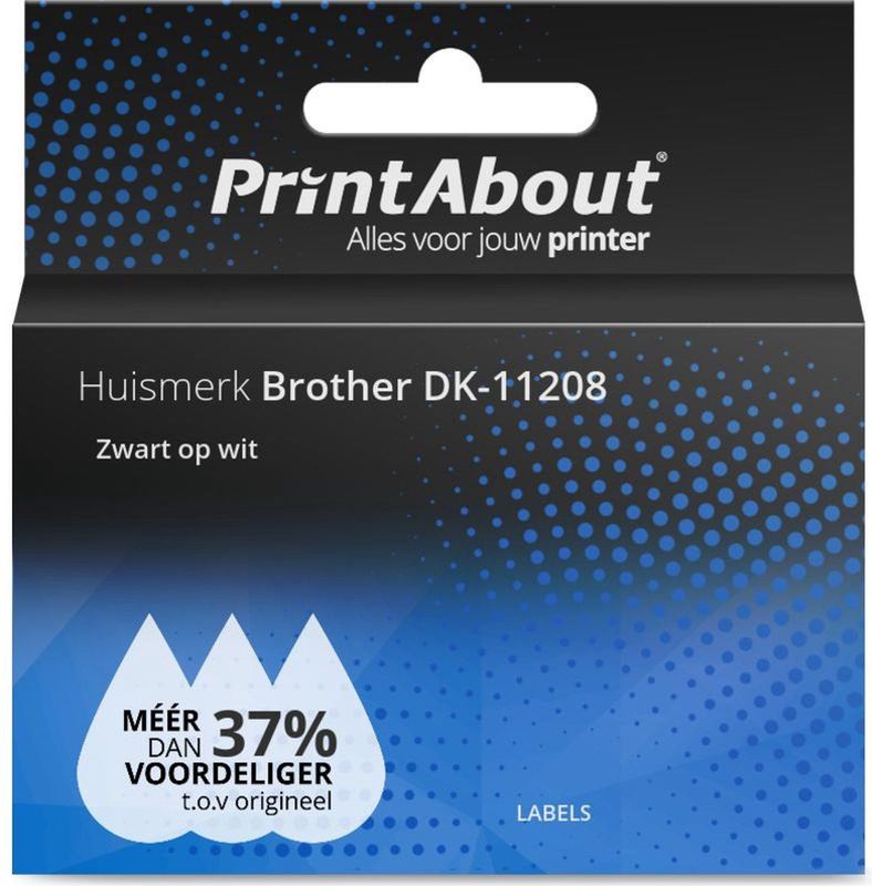 PrintAbout huismerk Etiket DK-11208 Zwart op wit (38 mm x 90  mm) Geschikt voor Brother