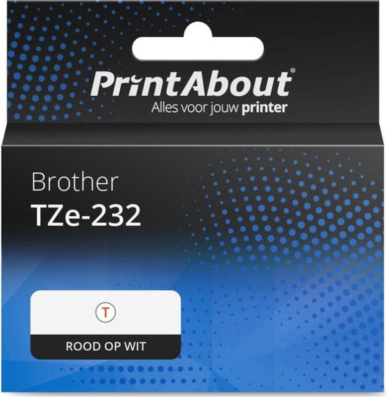 Huismerk - Brother TZe-232 Tape - Rood op Wit - 12 mm