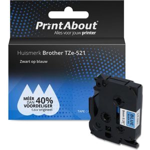 PrintAbout huismerk Tape TZe-521 Zwart op blauw (9 mm) geschikt voor Brother