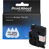 PrintAbout - Brother TZe-222 - Tape - Rood - Wit - 9 mm
