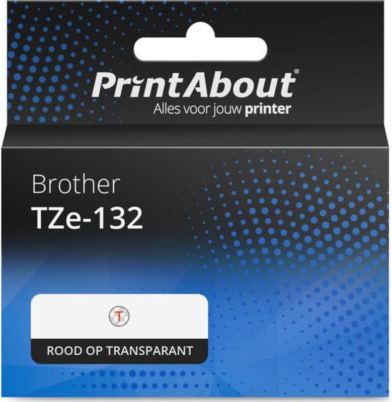 PrintAbout - TZe-132 Tape - Rood - Transparant - 12 mm