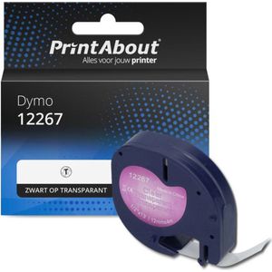 PrintAbout - Dymo Tape - Zwart op Transparant - 12 mm