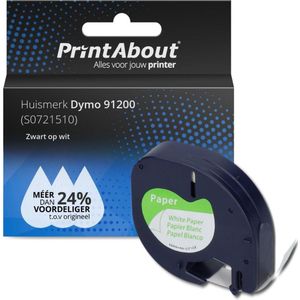 PrintAbout - Tape 91200 - Zwart op Wit - 12 mm - Geschikt voor Dymo