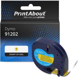 PrintAbout - Dymo 91202 - Tape - Zwart op Geel - 12 mm