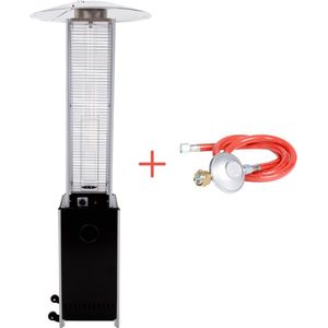 Sunred – Gas flame torch - Gas lijn - Zwart - Staand model - Terrasverwarmer - Gas - 12000 W – Verschillende standen - Elektrische ontsteking - Gas heater - Compleet: incl. gasdrukregelaar & slang