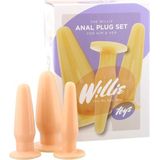 Willie Toys Anaalplug Set - Lengte: 12 / 13 /14 cm - 3 verschillende Buttplugs - beige - Voorzien van Zuignap