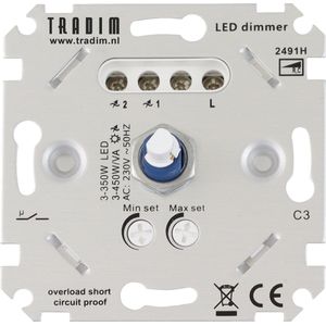 Tradim - Draaidimmer - Muurdimmer - LED Dimmer inbouw - 3-450W - Fase Afsnijding - 2491H
