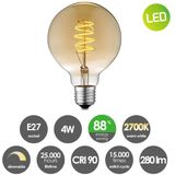 Home Sweet Home - Edison Vintage E27 LED filament lichtbron Globe - Amber - 9.5/9.5/13.5cm - G95 Spiraal - Retro LED lamp - Dimbaar - 4W 280lm 2700K - warm wit licht - geschikt voor E27 fitting