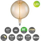 Home Sweet Home - Edison Vintage E27 LED filament lichtbron Globe - Amber - 26/26/33cm - G260 Spiraal - Retro LED lamp - Dimbaar - 4W 280lm 2700K - warm wit licht - geschikt voor E27 fitting