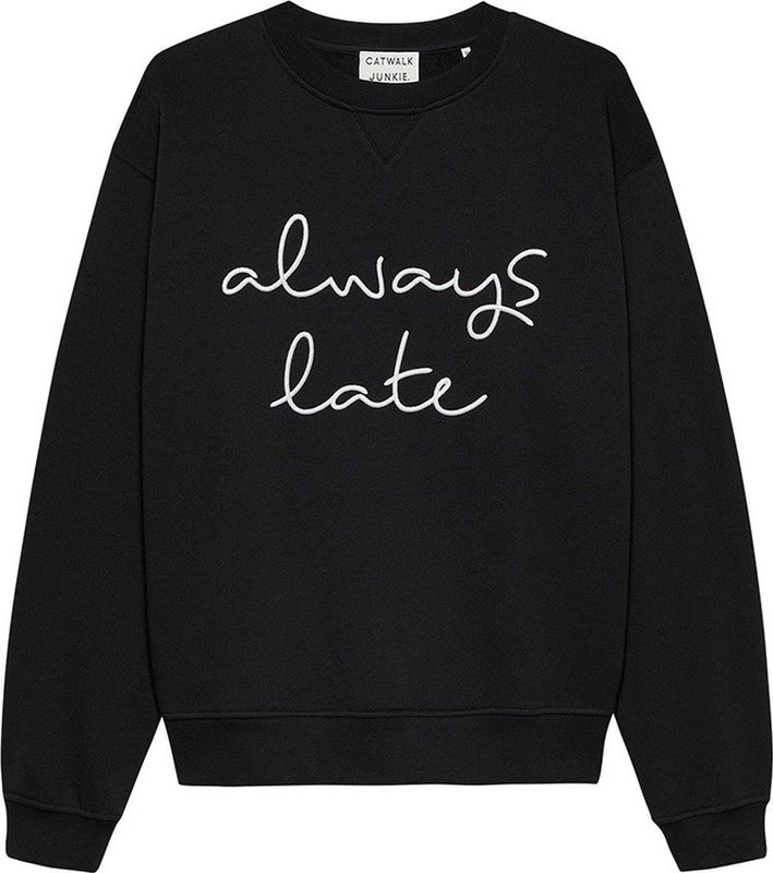 Catwalk Junkie dames O-hals sweater graphic always late zwart