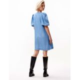 Catwalk Junkie - Denim Jurk - Blauw - Tencel - Pofmouwen en Veter Detail