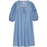 Catwalk Junkie - Denim Jurk - Blauw - Tencel - Pofmouwen en Veter Detail