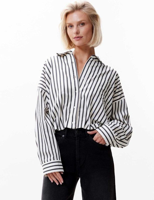 Catwalk Junkie - Cropped Button Up Blouse - Ecru - Dames
