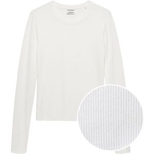 dames O-hals longsleeve shirt rib wit