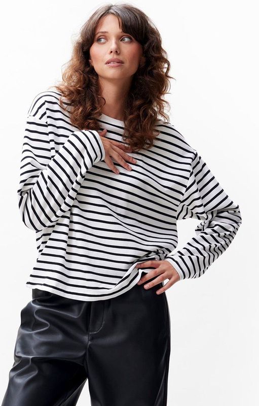 Catwalk Junkie Longsleeve Shirt Zwart en Wit - Dames Relaxed Fit Strepen