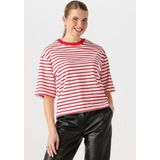 Catwalk Junkie - Striped Loose Fit T-shirt - Rood - Katoen