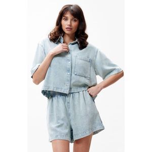 Catwalk Junkie - Denim Blouse - Blauw - Korte Mouw