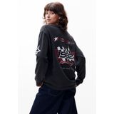 Catwalk Junkie - Loose Fit Graphic Long Sleeve - Washed Black - Dames