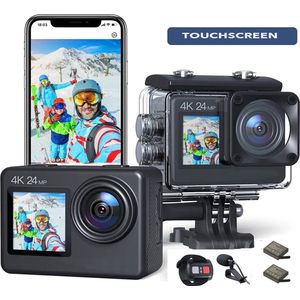 JC's - Action Camera 4K - Vlogcamera- Touchscreen - Dual screen - Afstandbediening - Externe microfoon - EIS Stabilisatie