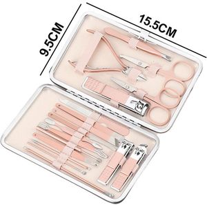 18-delige Professionele Manicure Set & Pedicureset met Nagelvijl & Nageltang – Nagelset met Nagelschaartje & Huidverzorging – Manicure Etui - Nagelknipper - behandeling nagels en huid