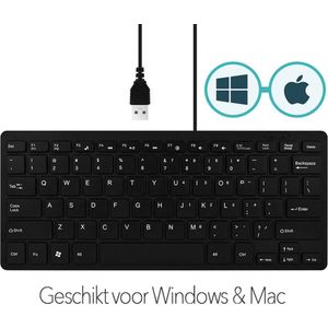 K001 Mini Toetsenbord, QWERTY (US), Ergonomisch en Ultradun, Zwart, Met draad, USB aansluiting, Mac + Windows