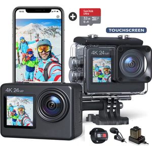 JC's - Action Camera 4K - Vlog camera- Touchscreen - Dual screen - 32GB SD kaart - Afstandbediening - Externe microfoon - EIS Stabilisatie - Action Camera's