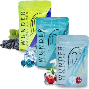 Wonder Tandenstokers - Tandenstoker met smaak - Sensationele smaakbeleving - Verfris de Adem - Suikervrij - Assorti refill Kers,Ice,Druif