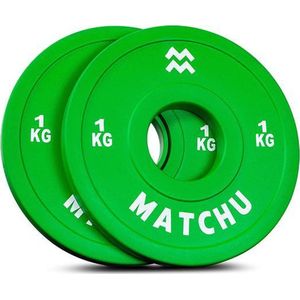 Matchu Sports | Fractional plates | (Mini) halterschijven | 0,25-2,5 KG | Diameter 50MM | Set van (5X) 2 stuks | Halterschijven | Bumperplates | Gewichtsschijven (Groen - 1 KG)
