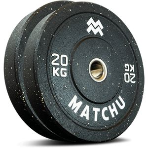 Matchu Sports - Halterschijven - Hi temp bumper plates - 20 KG - Set van 2 - Zwart - Duurzaam materiaal