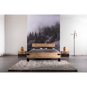 Goossens Bedframe Industrial, 160 x 200 cm MDF Eiken met zijdeglans graffiet